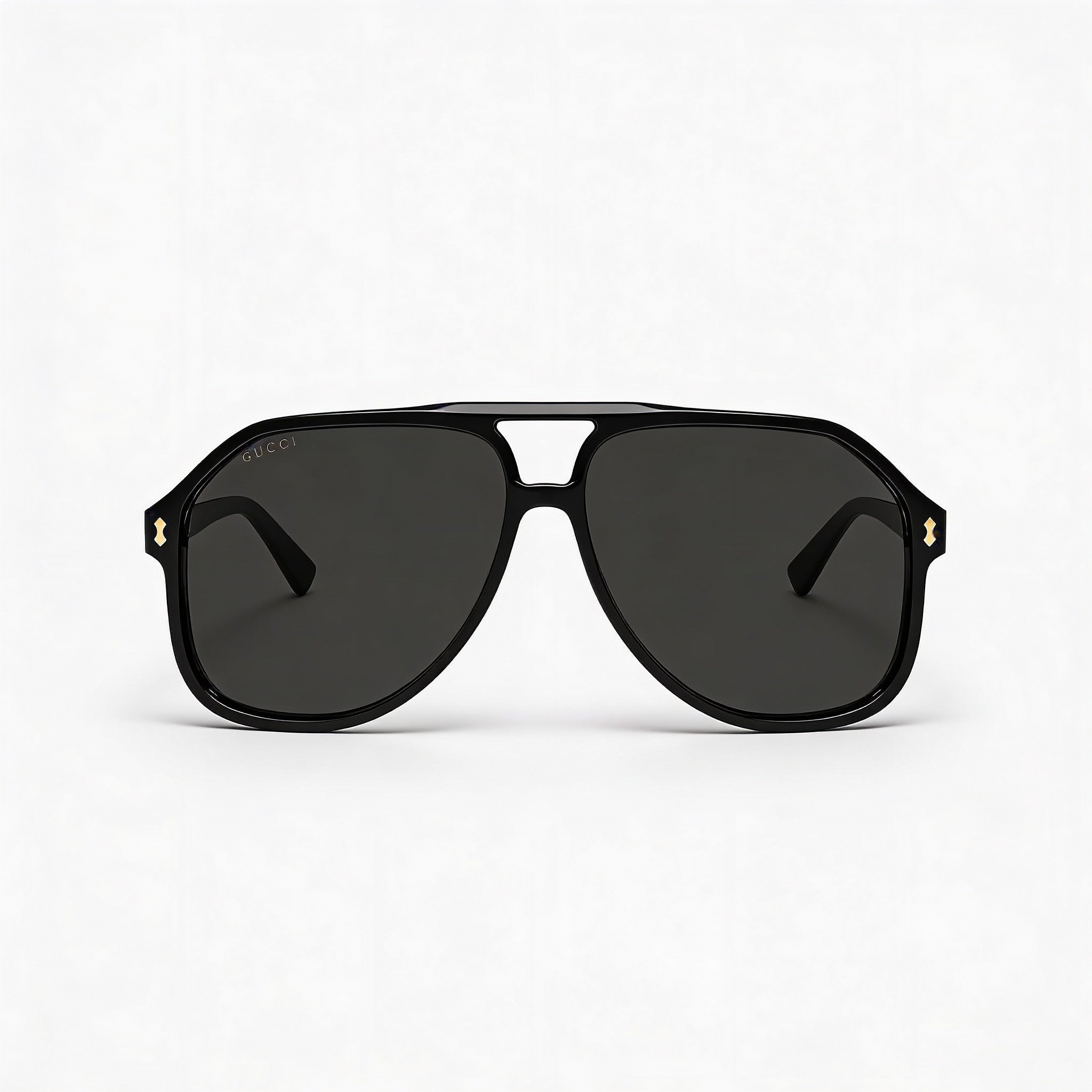 Gucci GG1042S Men's Pilot Black Gold Logo Acetate, Grey Non-Polarized UV Protection Sunglasses 60mm
