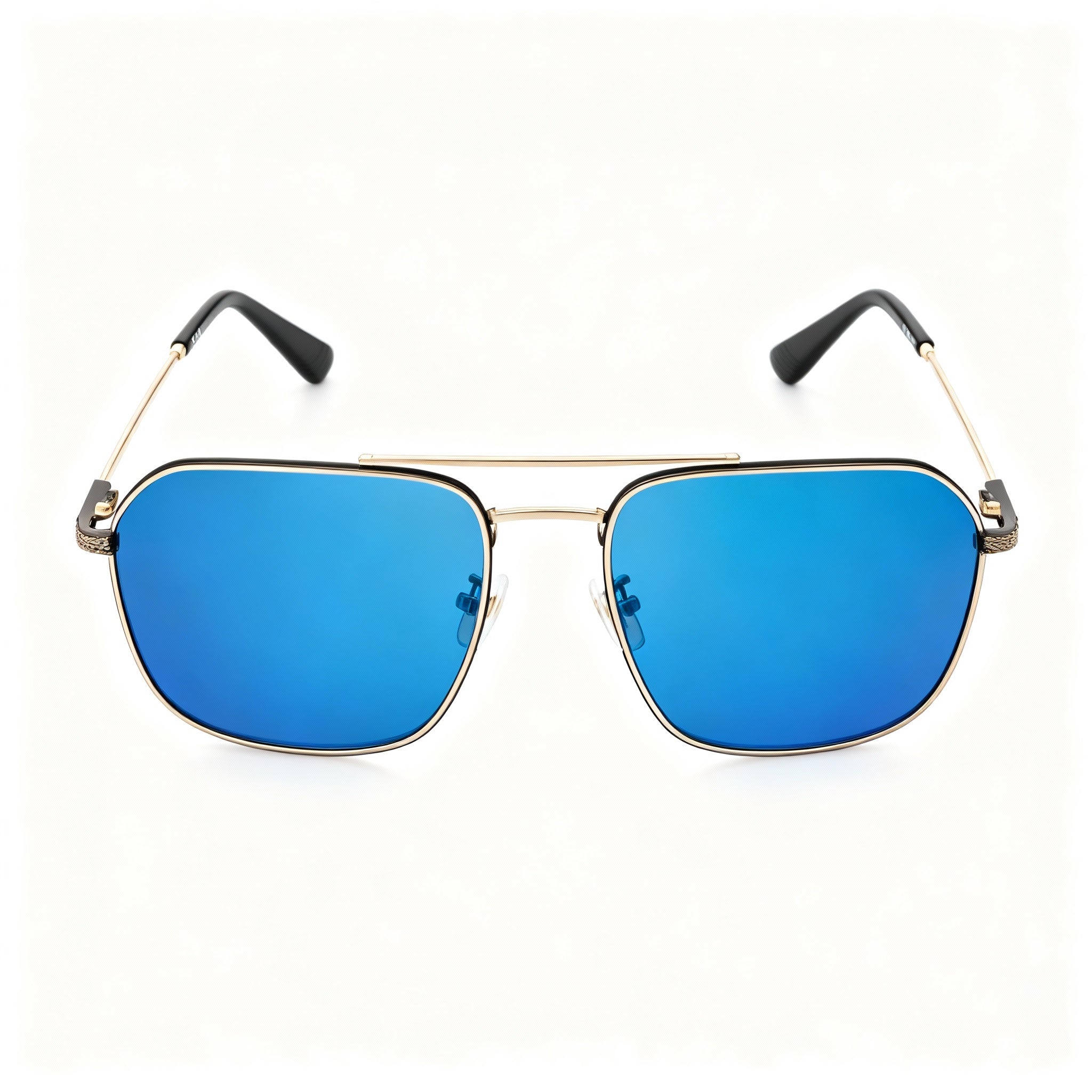 POLICE Splf64-57300b Men's Gold Metal Frame Gold Plated Blue Mirror Non-Polarized Sunglasses 57mm