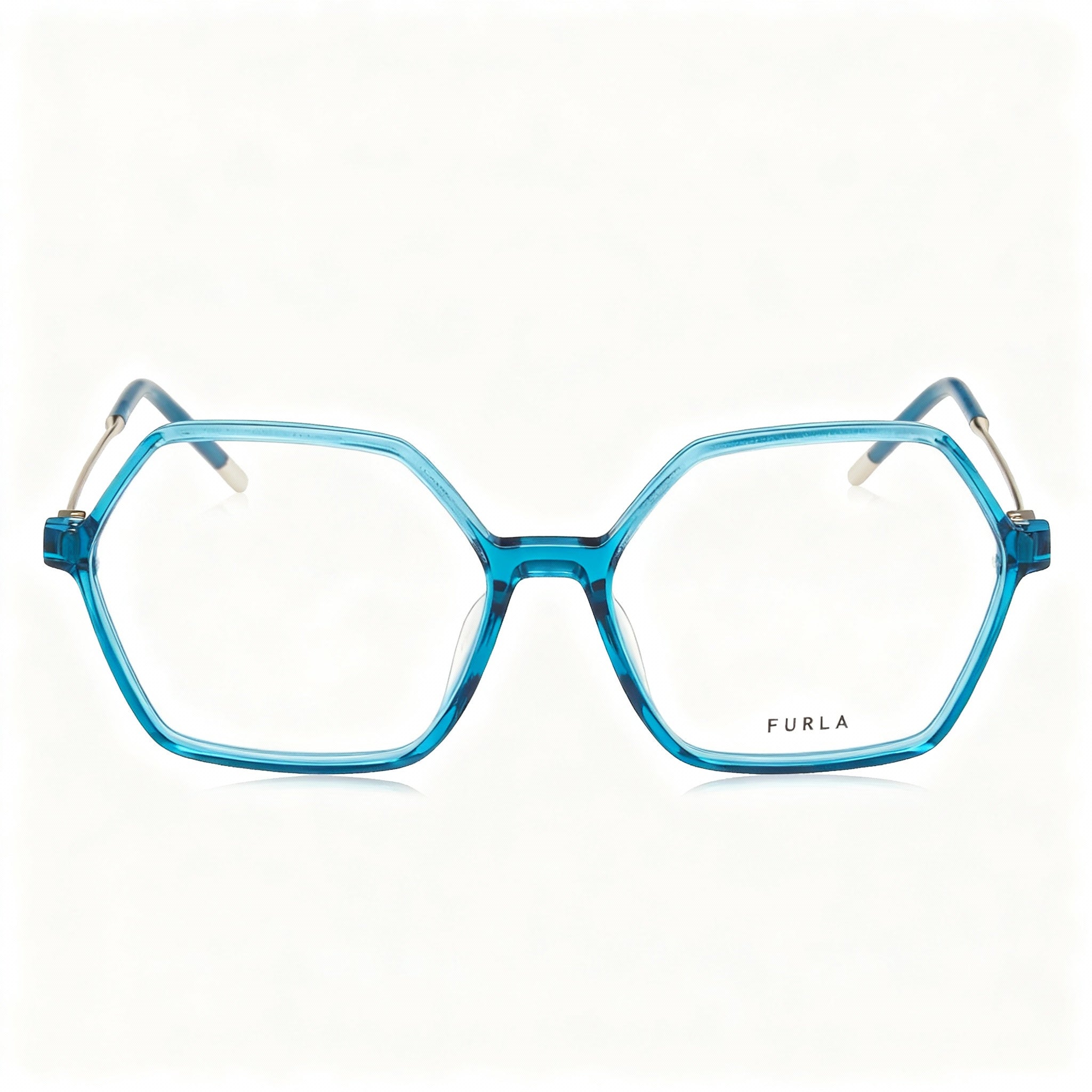 Furla VFU636 Women's Modern Geometric Full Rim Acetate Eyeglasses, Transparent Sky Blue, 54mm
