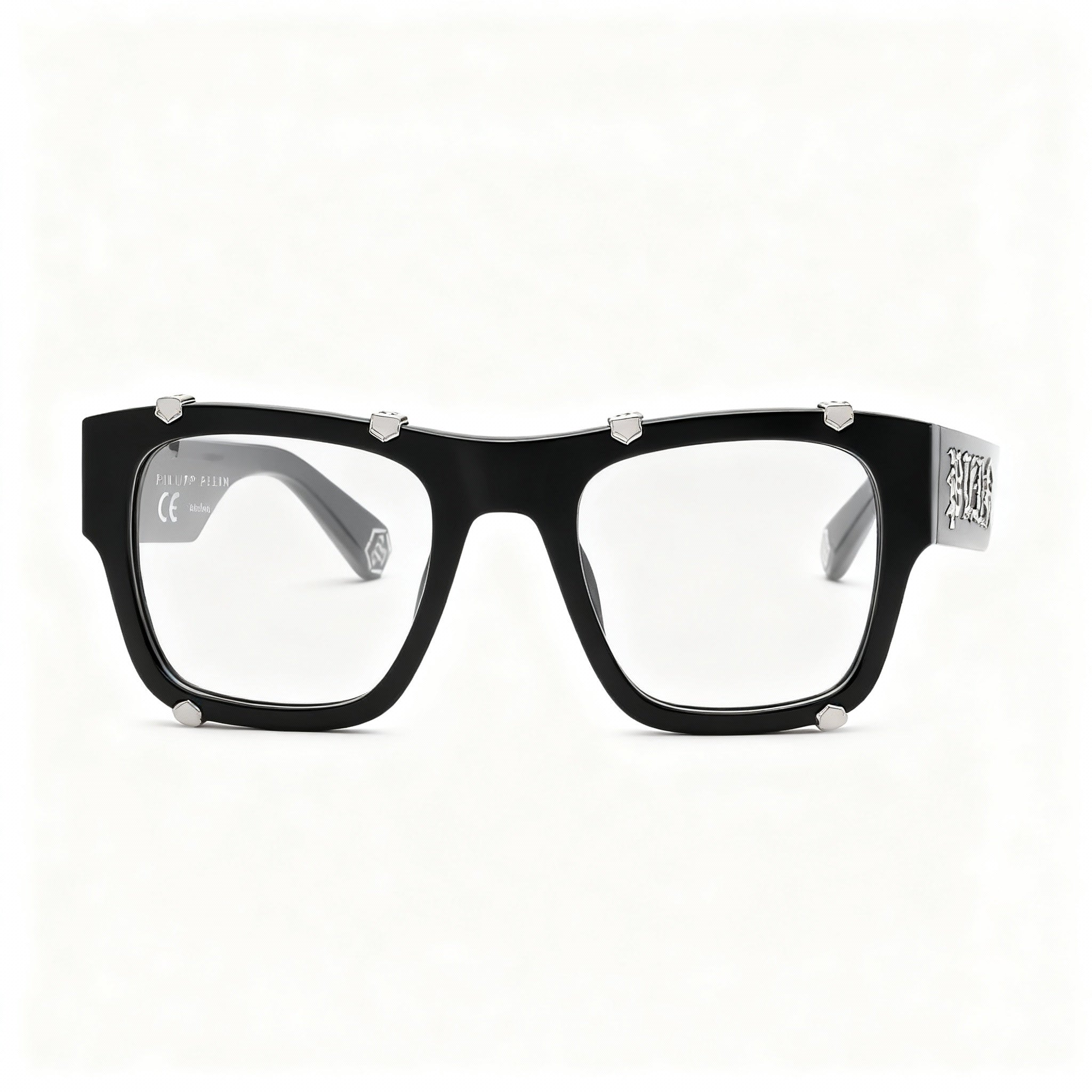 Philipp Plein VPP042W Classical Unisex Acetate Square Optical Glasses Non-Polarised Shiny Black 54mm
