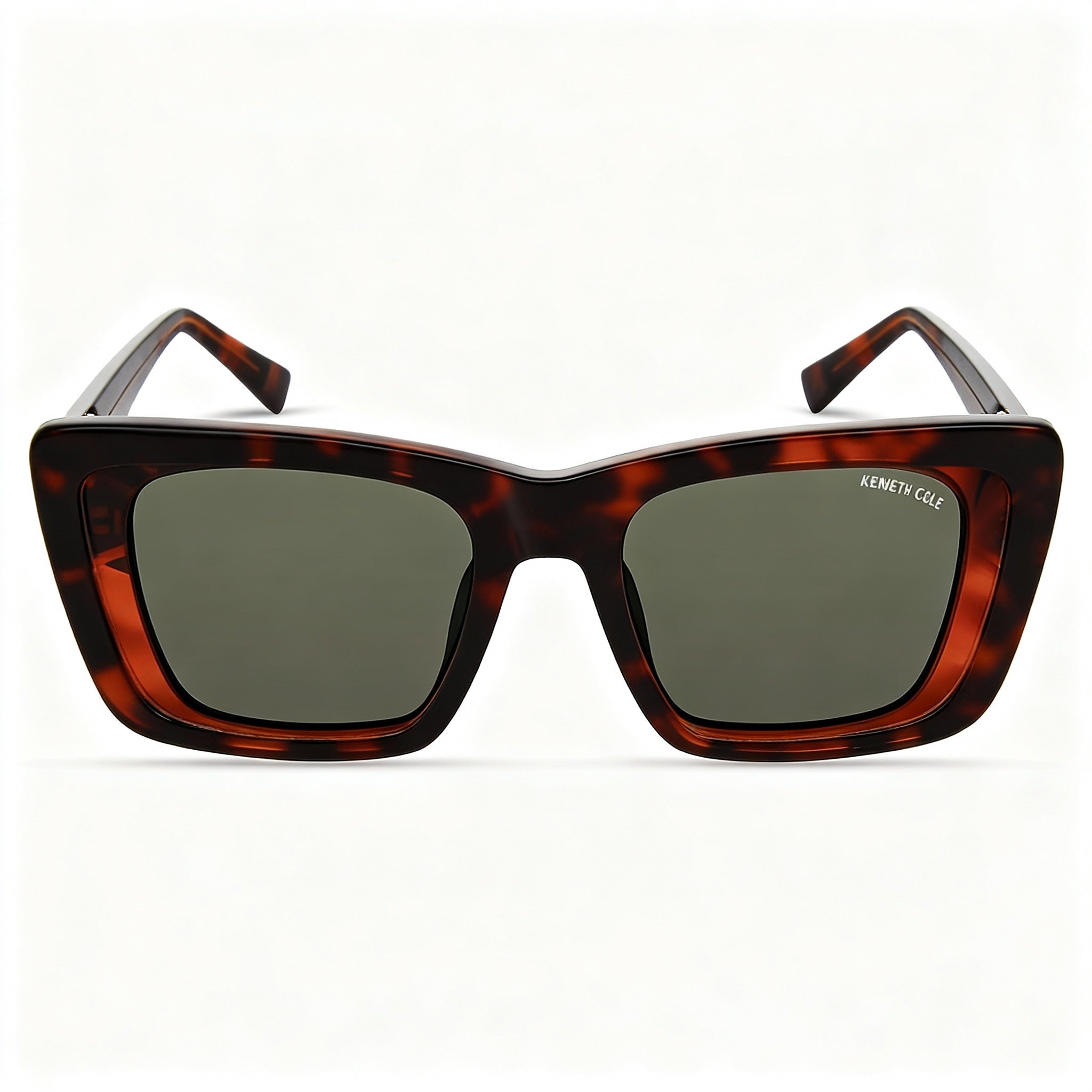 Kenneth Cole New York Kc5152n Women's Plastic Square Dark Havana Green Frame Sunglasses, Green Non-Polarized Lenses, 51-19-140
