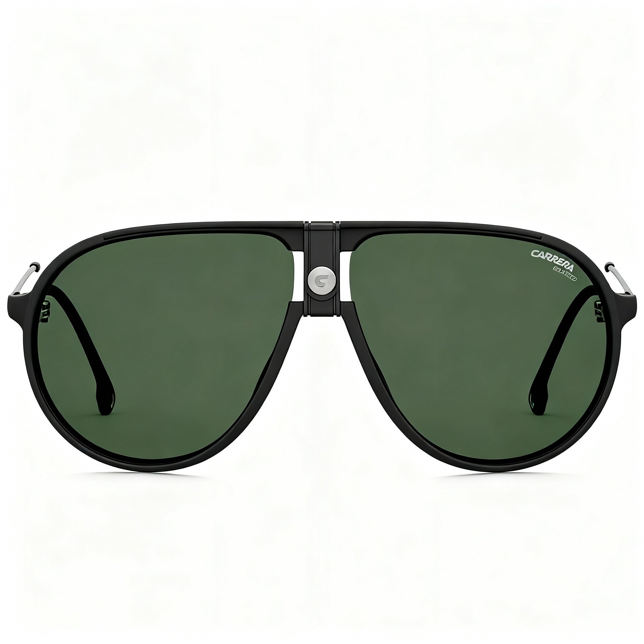 Carrera 1034/S Unisex Aviator Polycarbonate Sunglasses, Matte Black Frame, Green Polarized Lenses, 63-12-140mm