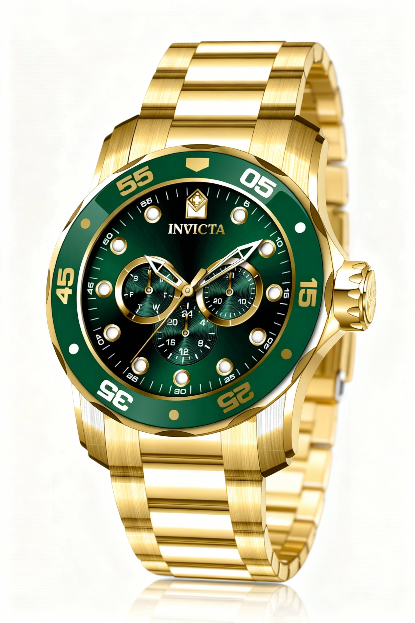 Invicta Men's Pro Diver 48mm Quartz Chronograph Watch, Stainless Steel Case, Green Dial, 100m Water Resistant