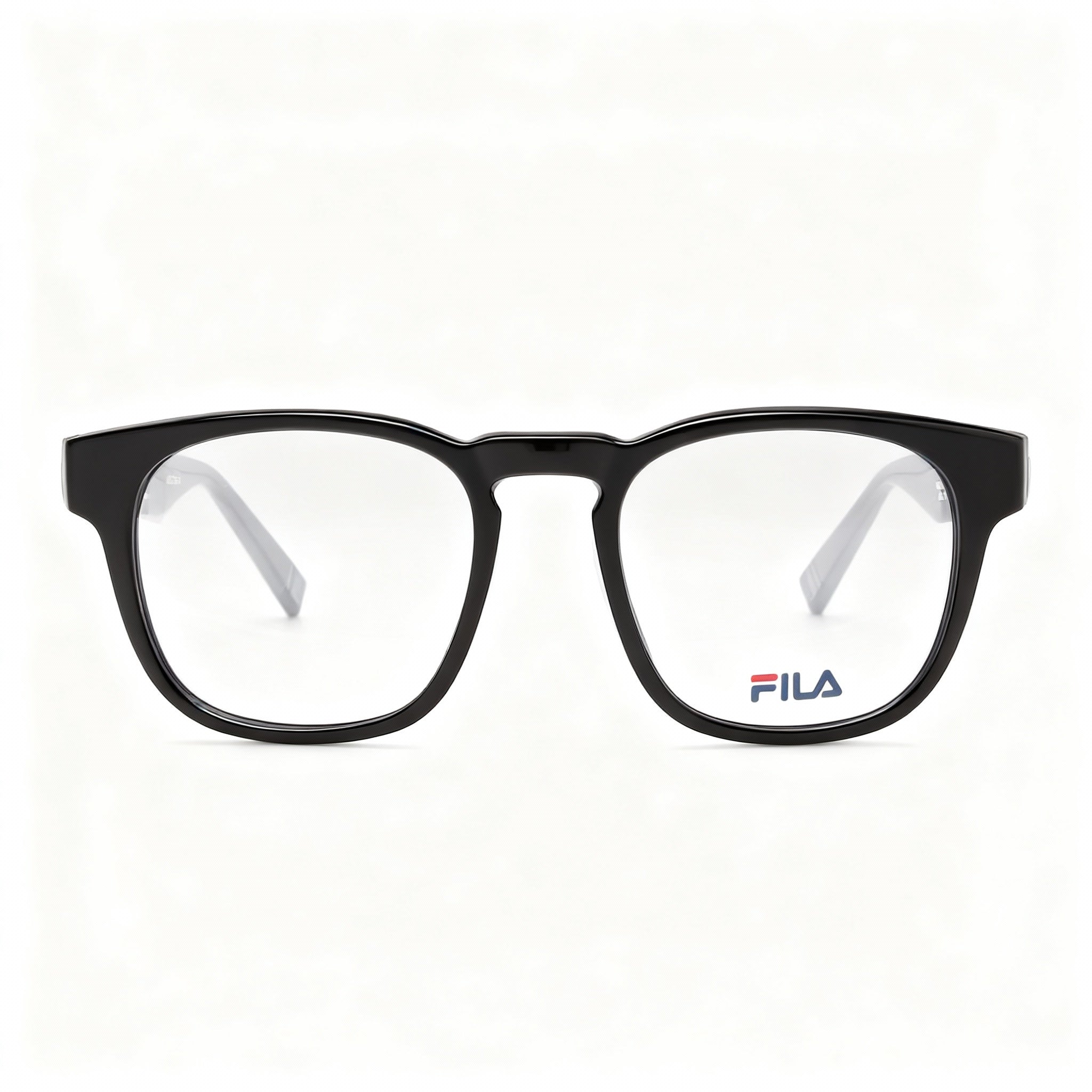 Fila VFI211 Modern Unisex Eyeglasses, Shiny Black Acetate & Metal Frame, Clear Polycarbonate Lens 50mm
