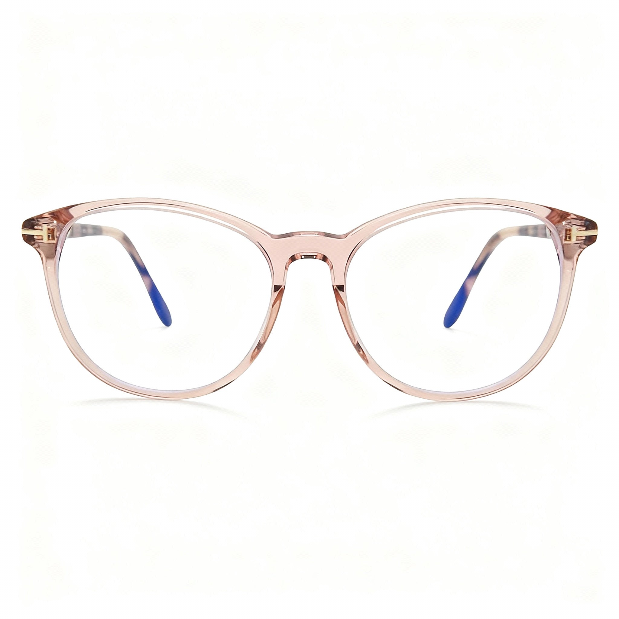 Tom Ford FT5810-B Women's Transparent Pink Plastic Oval Blue-Light Block Eyeglasses 53mm