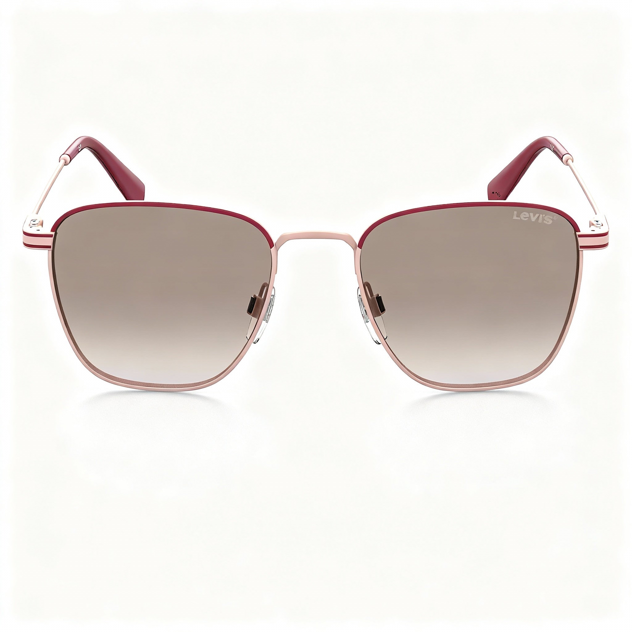 Levi's 1016 Rectangular Unisex Sunglasses, Stainless Steel, Burgundy Pink Frame, Brown Gradient Lens, 52-19-145
