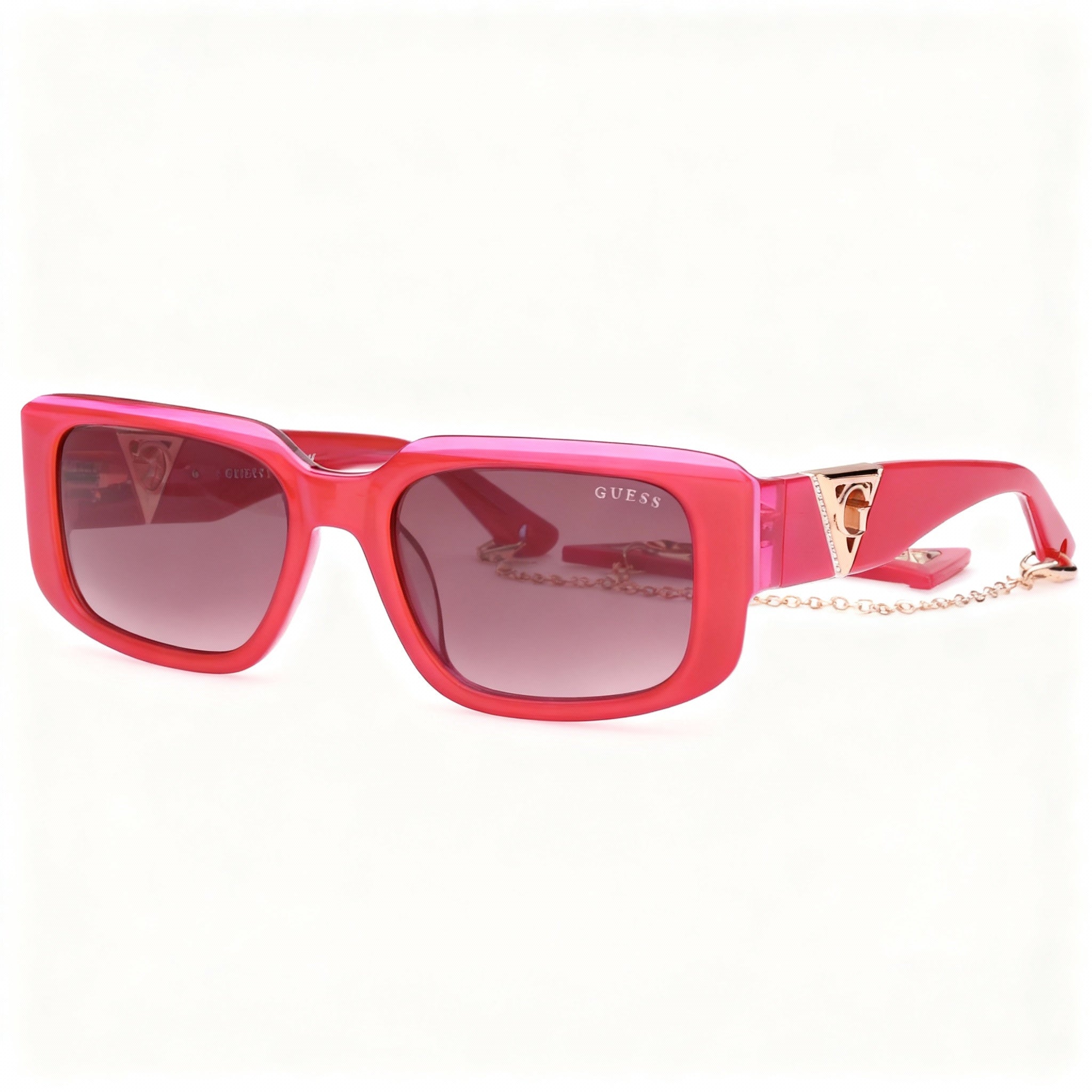 GUESS Casual Women's Shiny Pink Acetate Non-Polarized Bordeaux Gradient Sunglasses 53-18-140