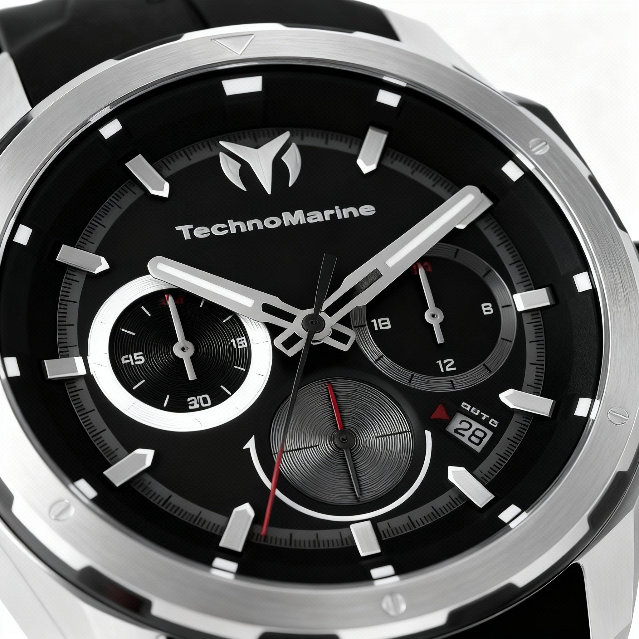 TechnoMarine OCEAN - NOMAD TM-318098 Unisex Silver Case Black Dial Silicone Strap Water Resistant Quartz Watch 43mm