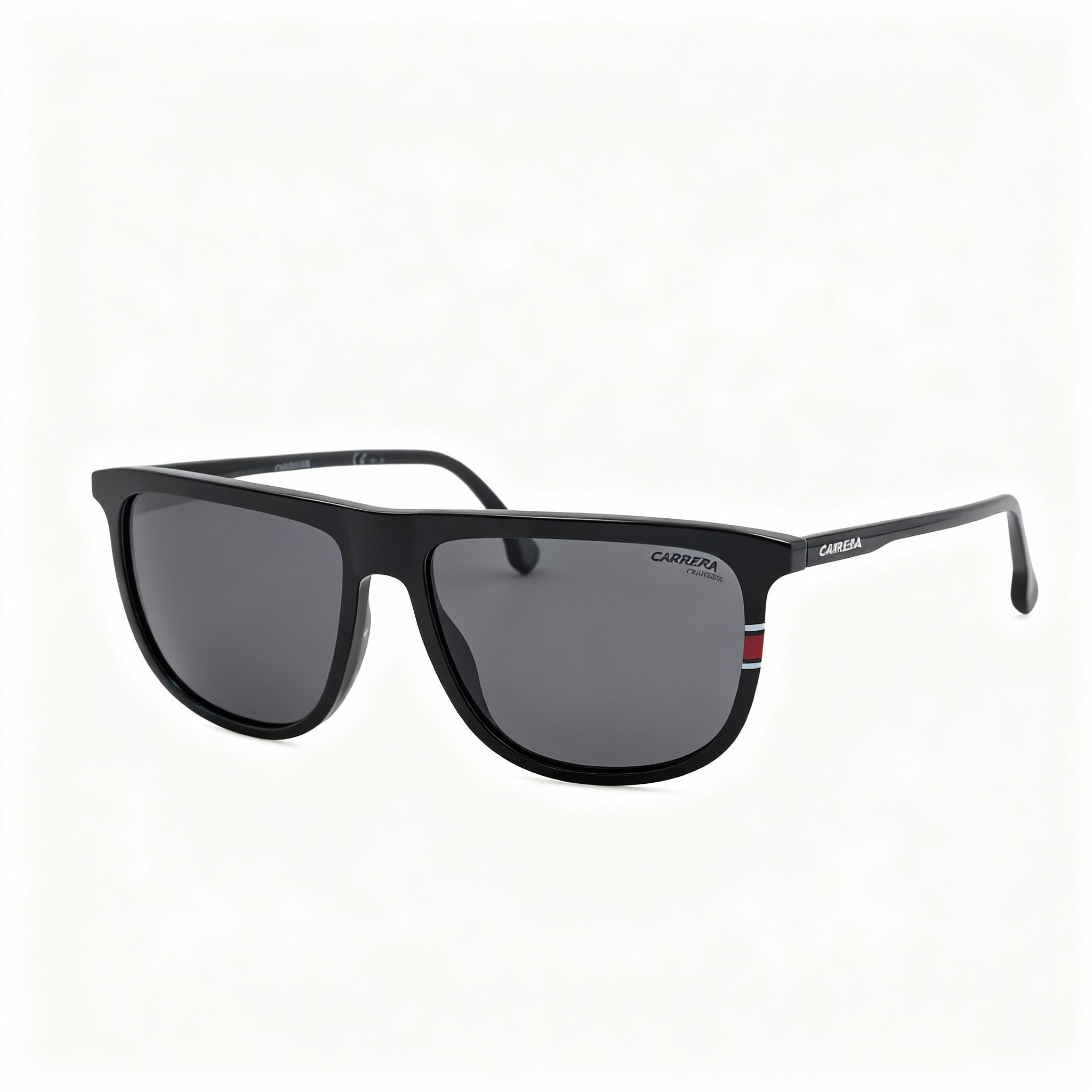 Carrera 218/S Unisex Rectangular Sunglasses, Black Plastic Frame, Grey Polarized Lenses, 58mm