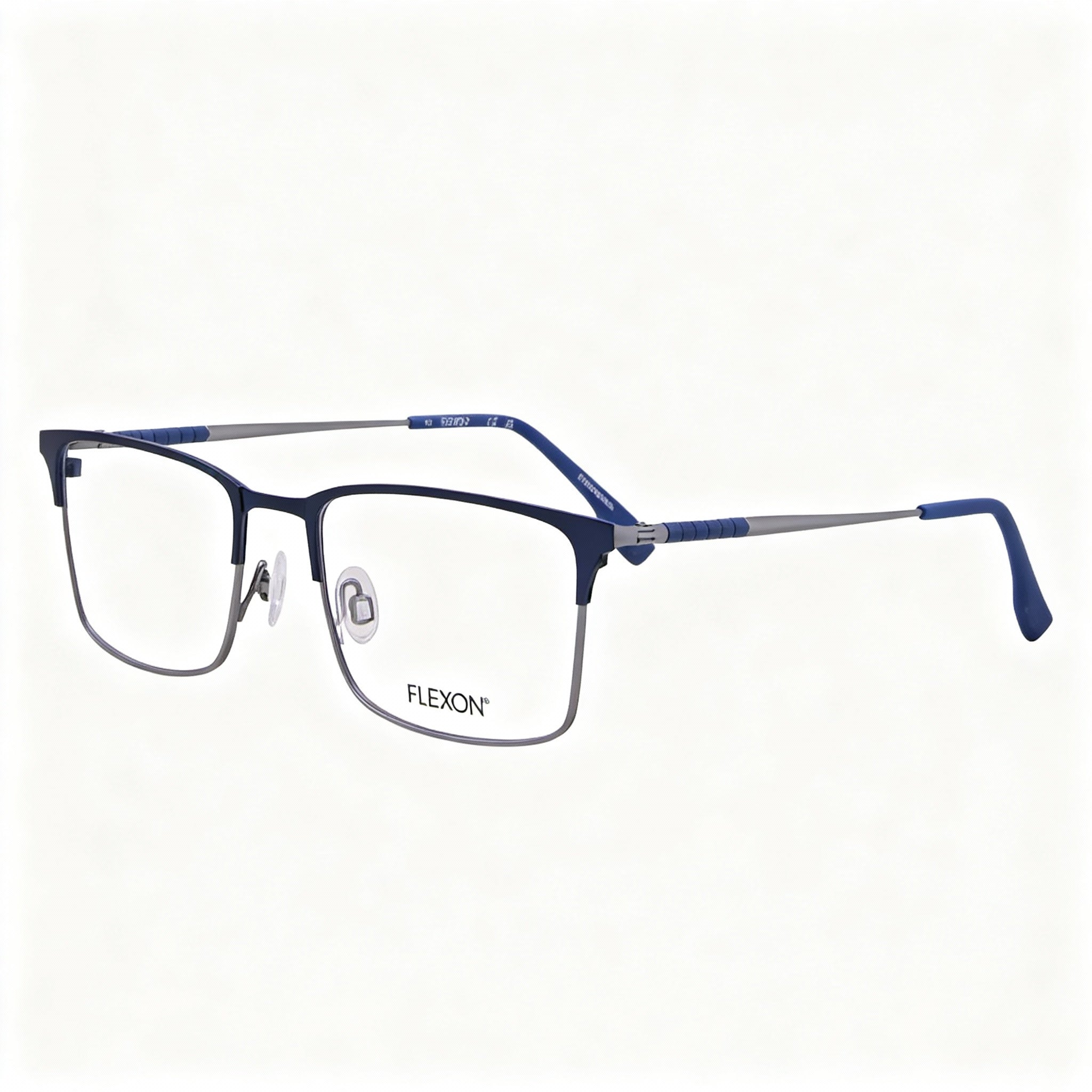 Flexon E1132 Men's Flexible Durable Metal Full Rim Rectangle Eyeglasses Matte Navy Silver 54-18-145