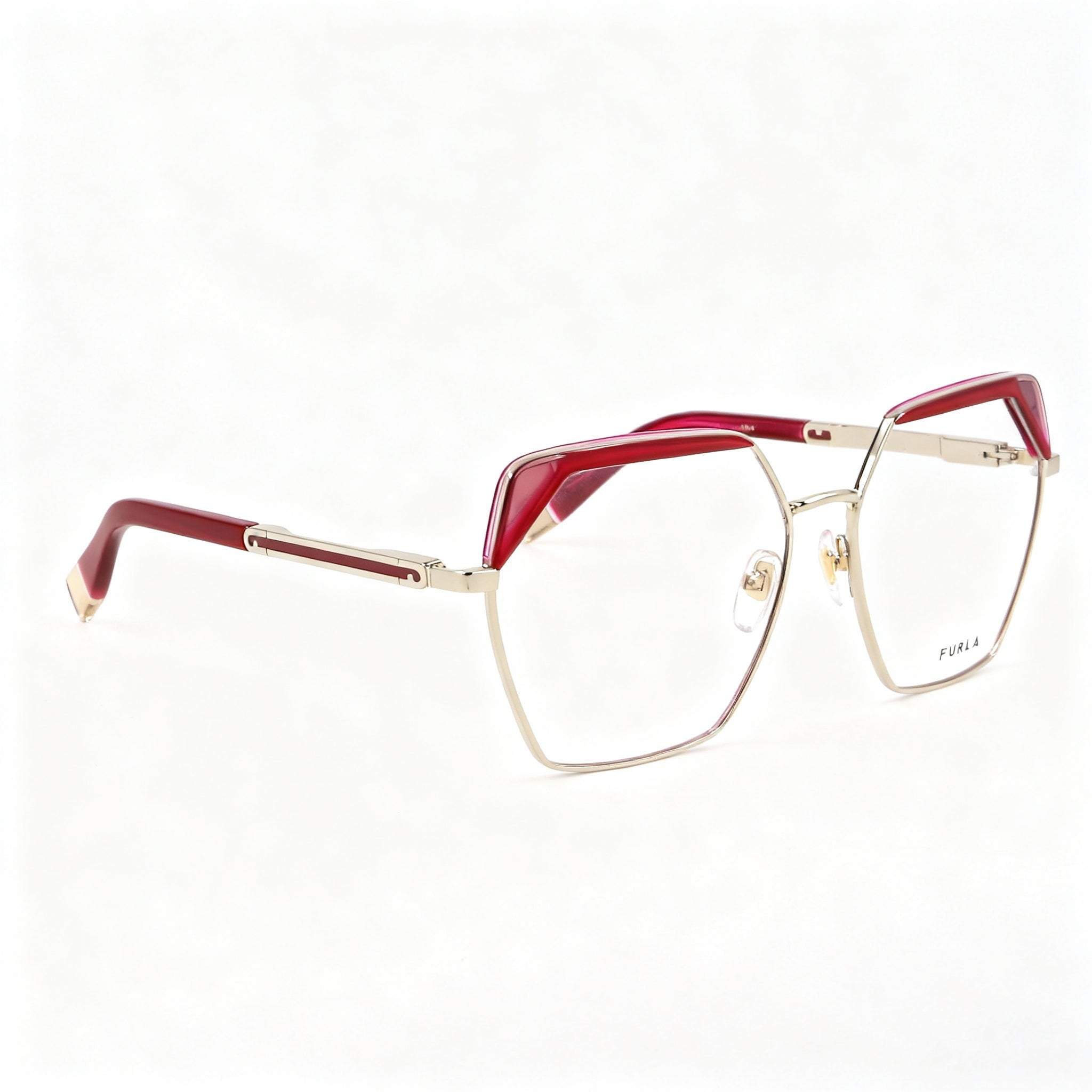 Furla Modern VFU674V Men's Oro Chiaro Lucido Metal Frame Optical Eyewear, Non-polarised Polycarbonate Lens, 55-15-135