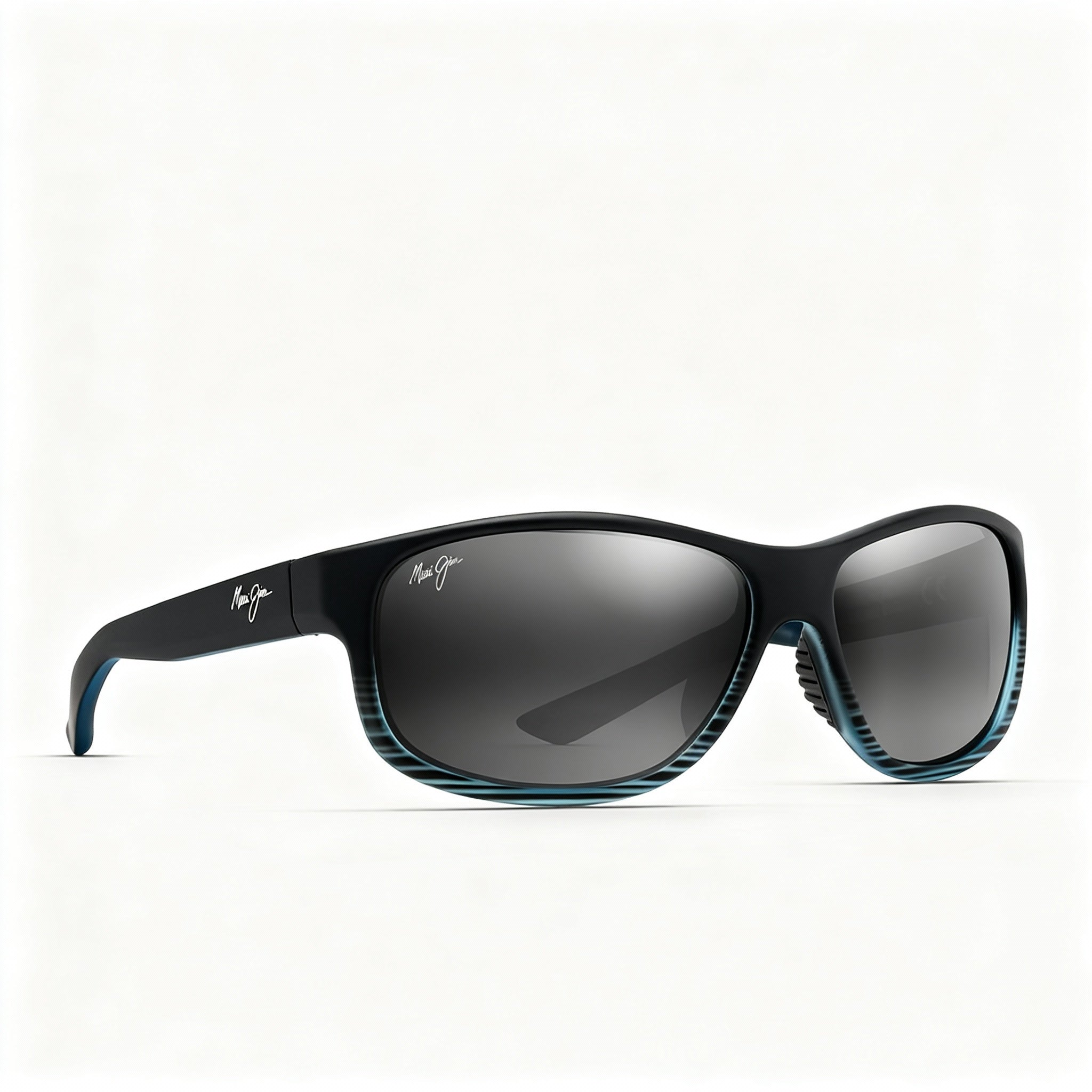 Maui Jim Kaiwi Channel Unisex PolarizedPlus2 Rectangular Sunglasses, Grey Black Stripe Nylon Frame, Super Thin Glass Neutral Grey 62mm
