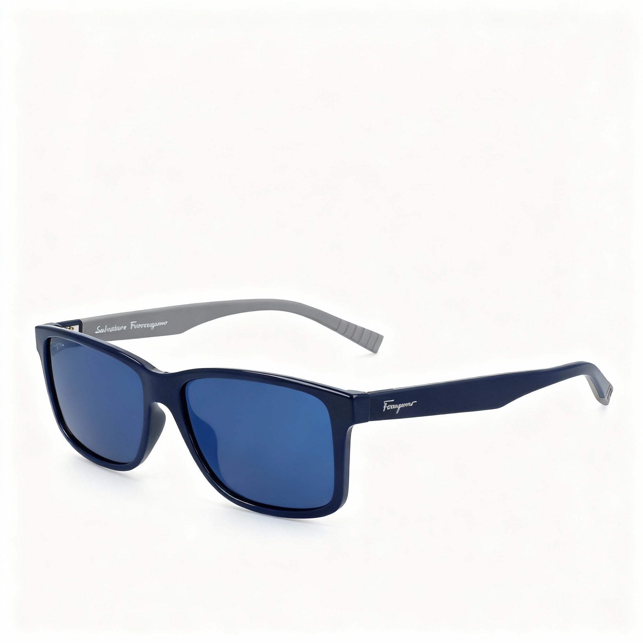 Salvatore Ferragamo Classic Women's Blue Grey Rectangular Plastic Frame Grey Lens Non-Polarized Sunglasses 57