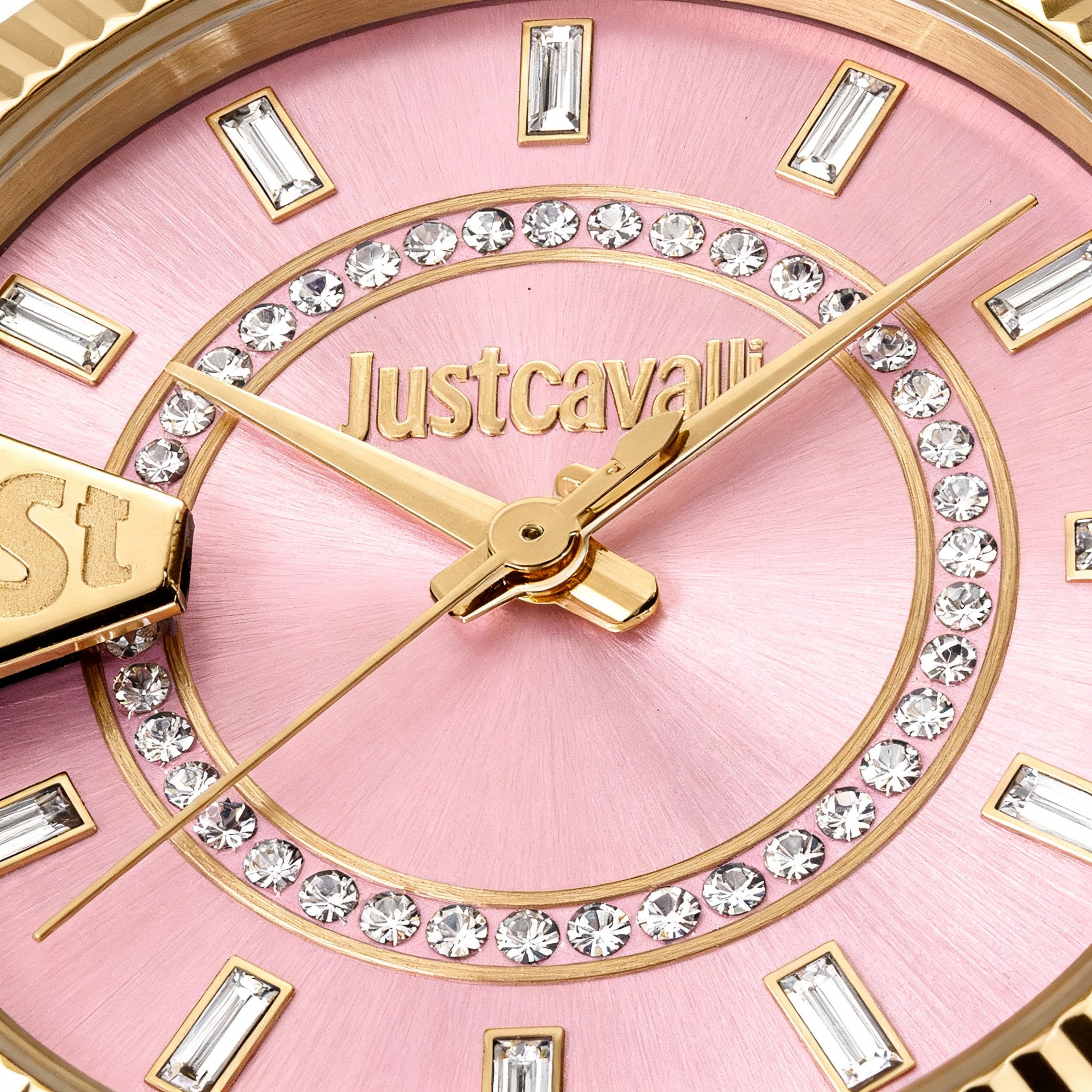 Just Cavalli Women's bracelet Golden Stainless Steel Case & Band Watch, Pink Display, 50M Waterproof