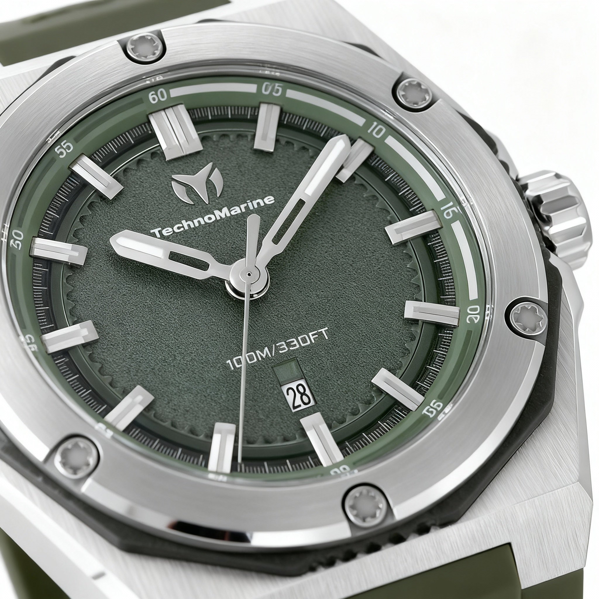 TechnoMarine CORAL - Legacy TM-416067 Men's Quartz Watch, 45mm Stainless Steel Case, Green Dial, Silicone Strap