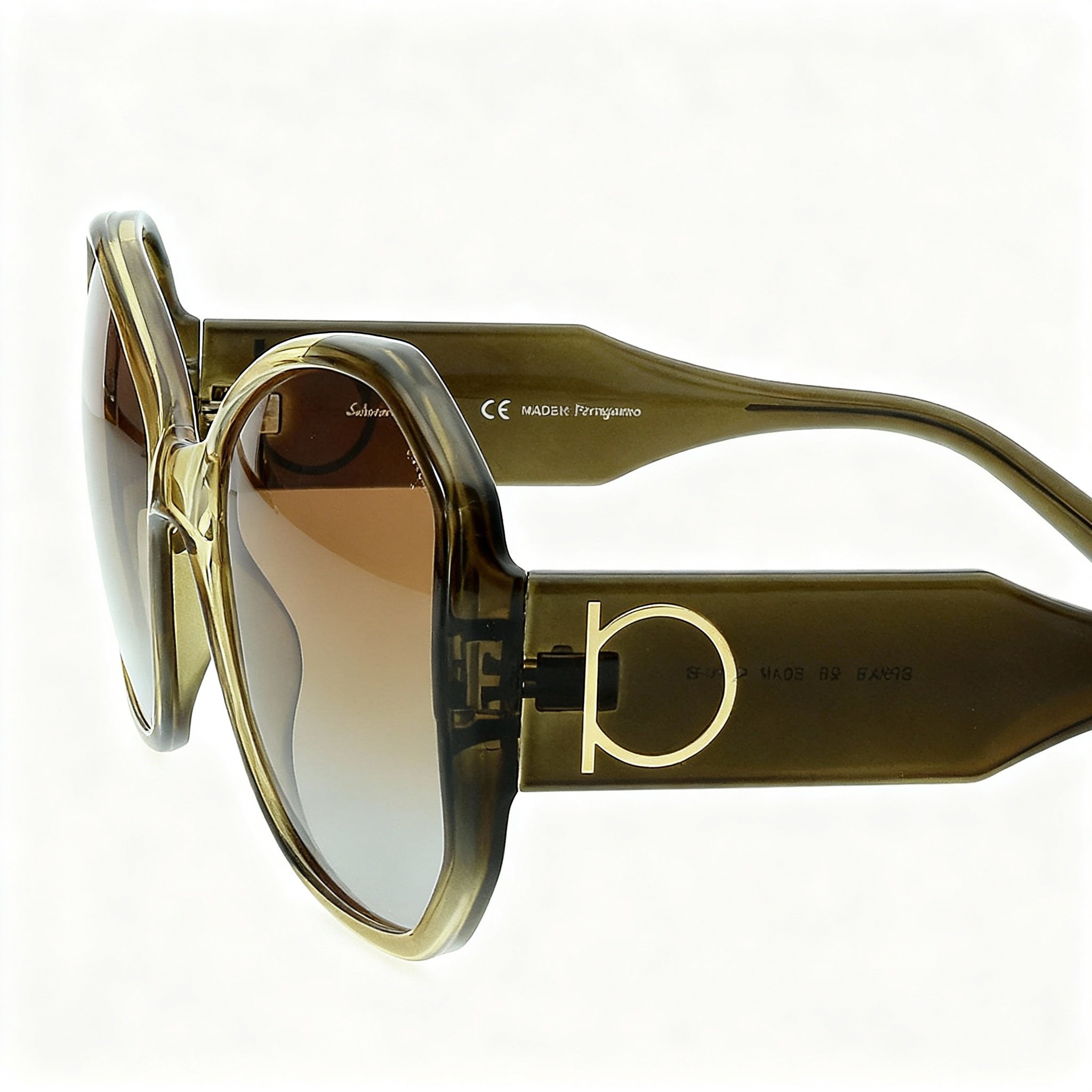 Salvatore Ferragamo Contemporary Women's Butterfly Sunglasses Khaki Brown Gradient Plastic Frame Gradient Brown Lens 61mm