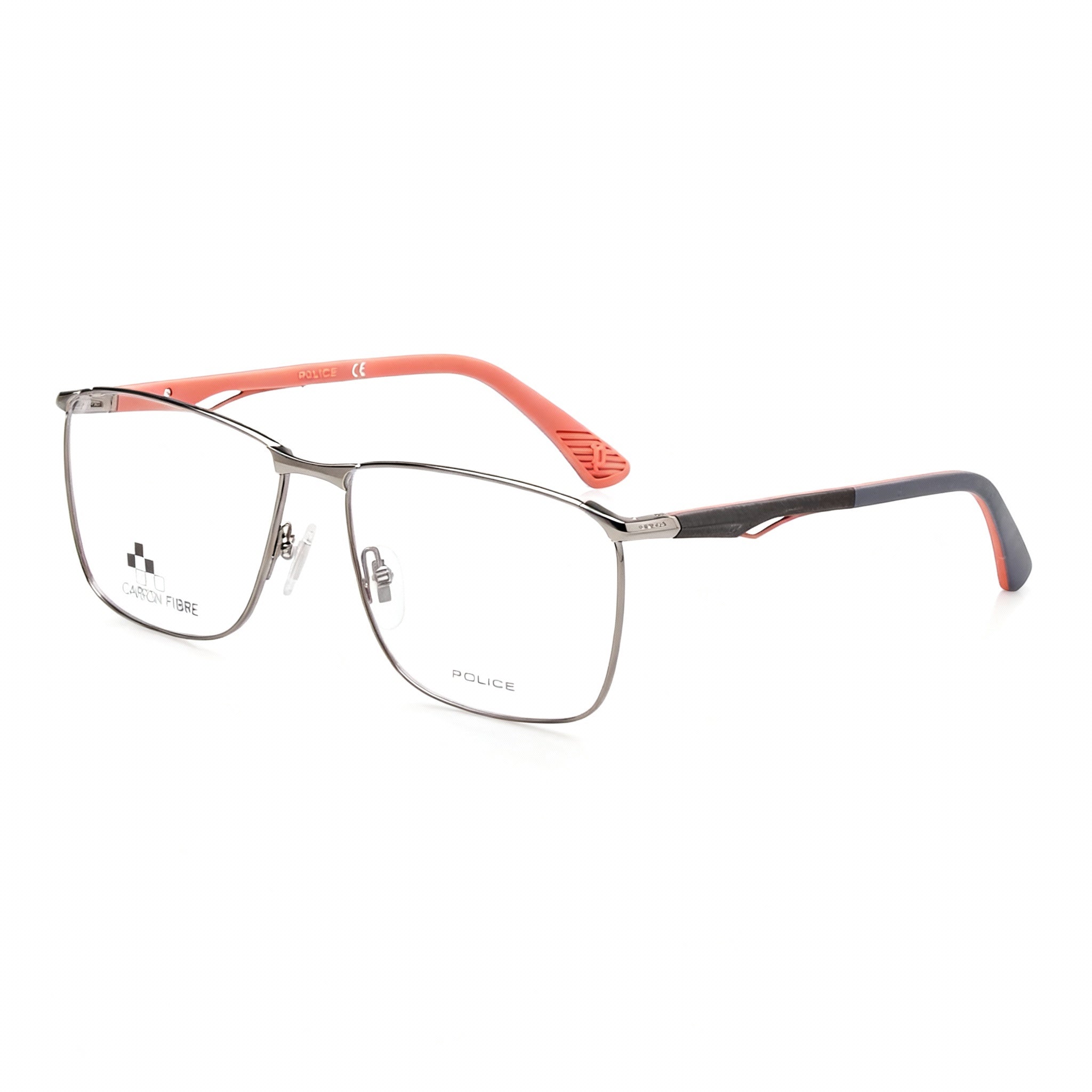 POLICE Classic Men's Metal Optical Eyeglasses with a Shiny Ruthenium Frame Finish, Size 57-15-145mm