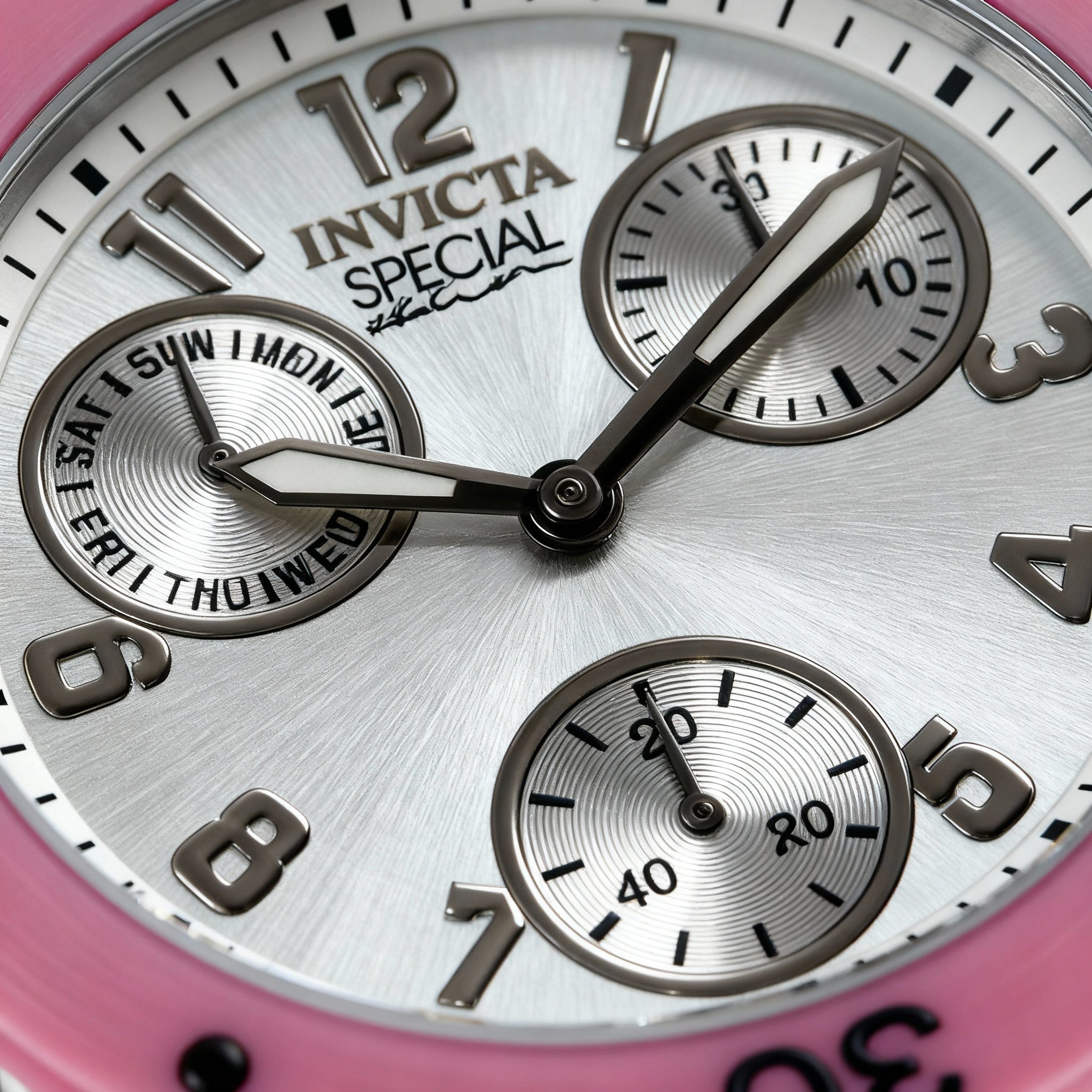 Invicta Angel Chronograph Women's Pink White Luminous Stainless Steel Silicone Strap 38mm Watch