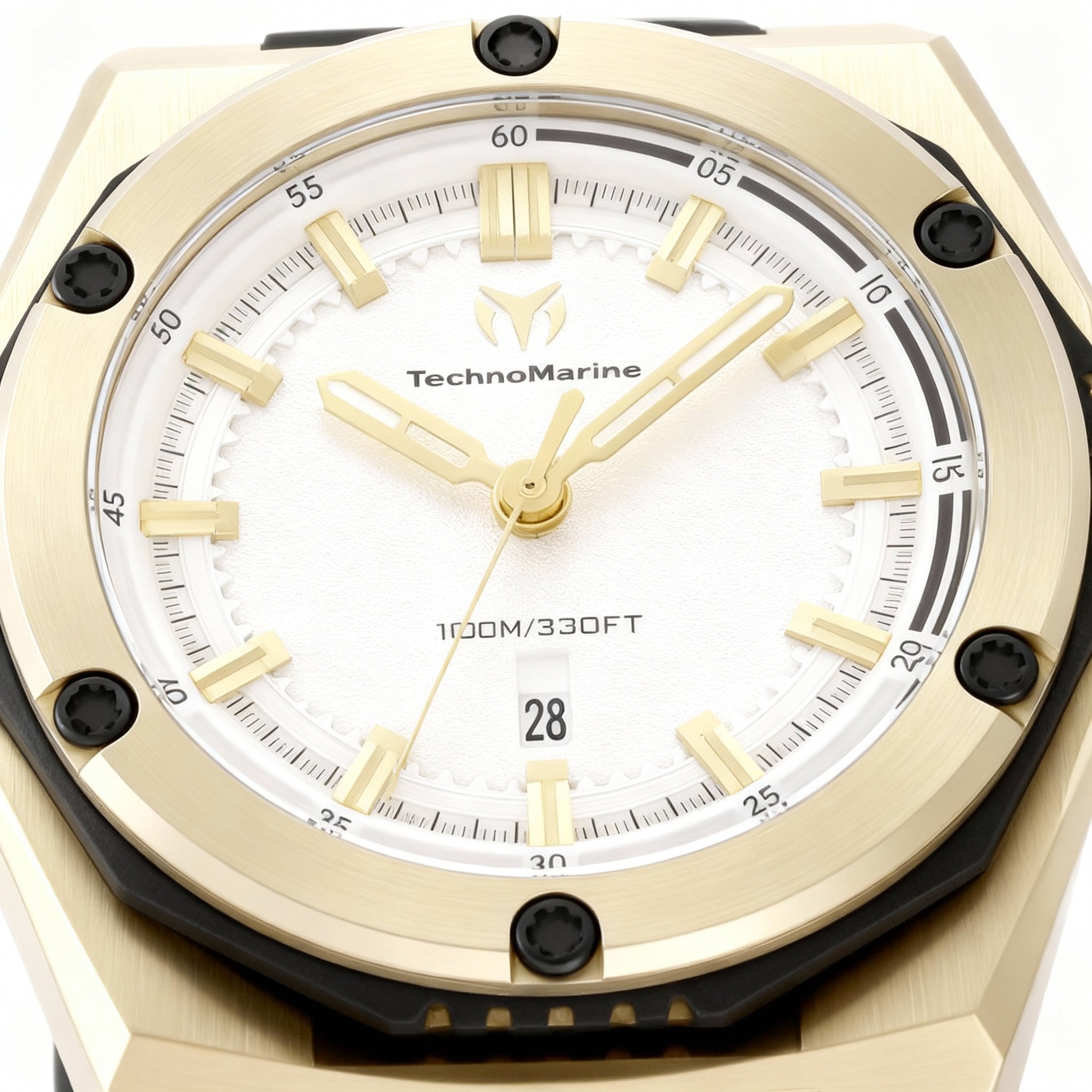 TechnoMarine TM-416068 Coral Unisex Two-Tone Black Gold Plastic/Steel Black Silicone Silver Dial Quartz Watch 45mm