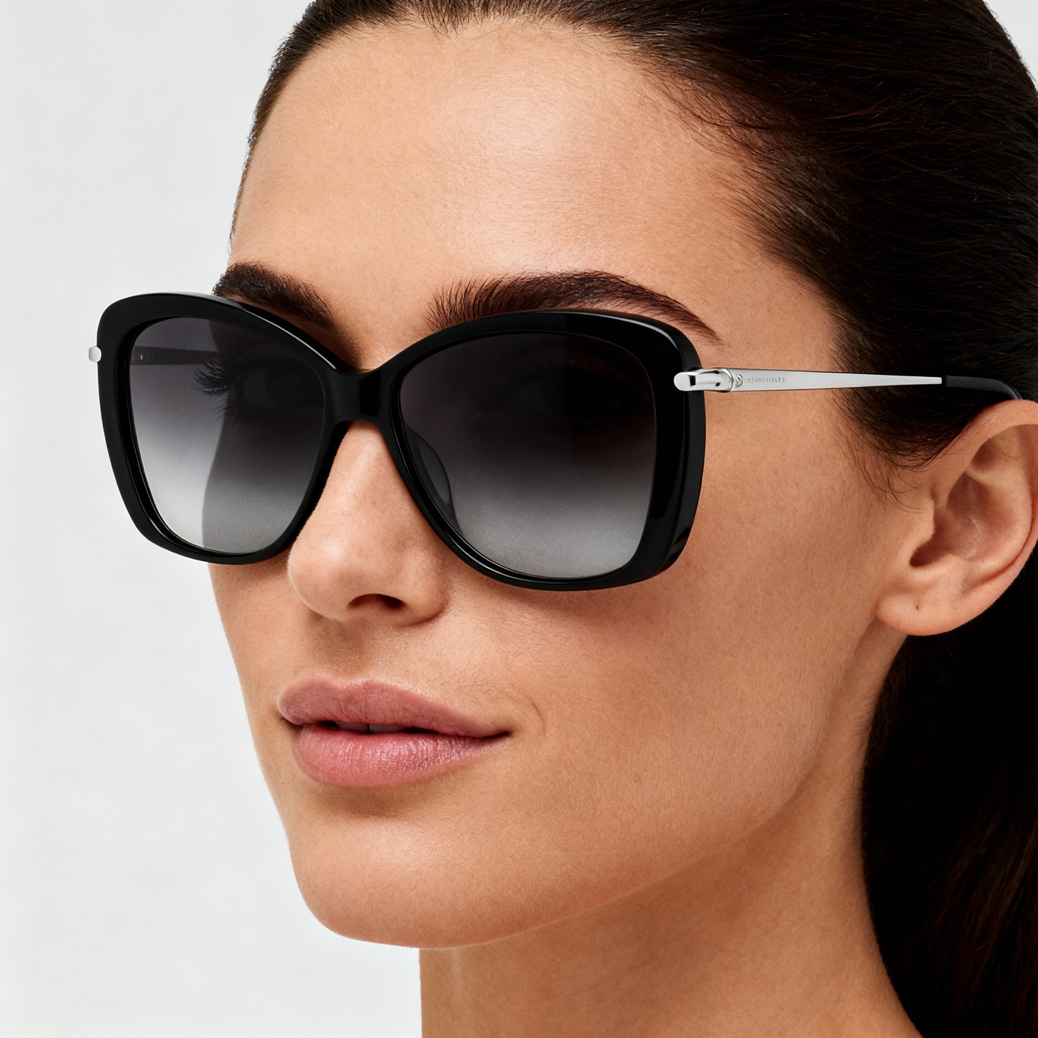 Longchamp Classic Women's Cat Eye Sunglasses, Ebony Black Plastic Frame, Gradient Brown Lens, UV Protected 56mm