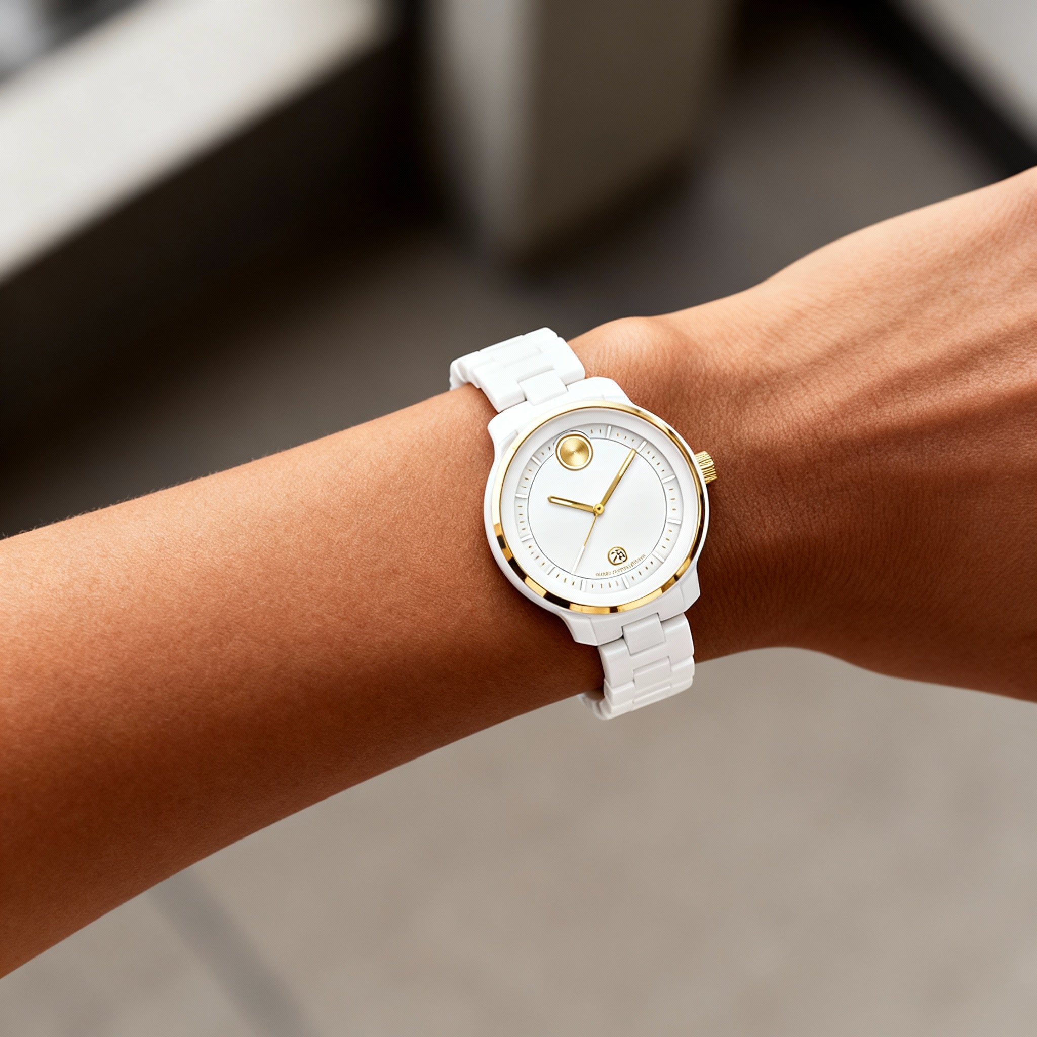 Movado Women's White Ceramic Bracelet Sport Watch, Chronograph Swiss Quartz Movement with K1 Mineral Crystal, 39mm