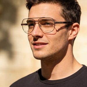 Pierre Cardin P.C. 6844 Rectangle Eyeglasses Men — side view, Gold Metal temples