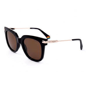 Polaroid Classic Black Cat Eye Sunglasses for Women, Bronze lens