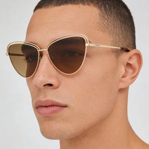Polaroid Rectangle Sunglasses Men — side view, Non-Polarized Gold lens