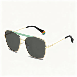 Polaroid Modern Aqua Gold Square Sunglasses for Women, Grey lens