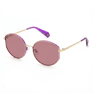 Polaroid Pld 6072/F/S/X Pink Round Sunglasses for Women, Gold Violet lens