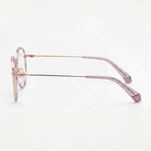 Polaroid PLD D366/F Round Eyeglasses Unisex — side view, Gold Stainless Steel temples