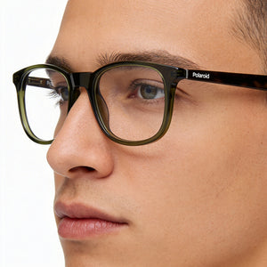Polaroid Pld D424 Square Eyeglasses Men — side view, Olive Plastic temples