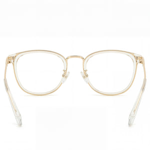 Polaroid PLD D439/G Rectangle Eyeglasses Women — side view, Crystal Gold Injected temples