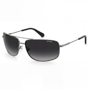 Polaroid Semi Matte Ruthenium Rectangle Sunglasses for Men, Gray lens