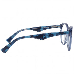 Police Casual Oval Eyeglasses Women — side view, Blue Plastic temples