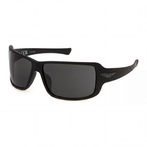 Police Casual (SPLN37) Black Rectangle Sunglasses for Men, Smoke lens
