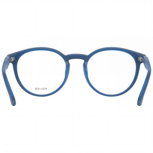 Police Modern Round Eyeglasses Unisex — side view, Blue Acetate + Metal temples