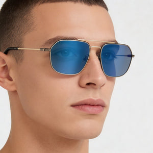 Police Splf64-57300b Aviator Sunglasses Men — side view, Non-Polarized Blue Mirror lens