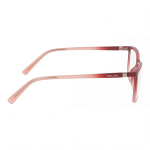 Police VPL196 Rectangle Eyeglasses Unisex — side view, Pink Acetate temples