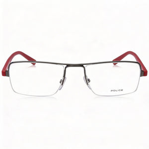 Police VPL257 Rectangle Eyeglasses Unisex — front view, Acetate and metal