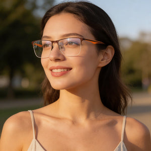 Police VPL398 Rectangle Eyeglasses Unisex — side view, Brown Metal temples