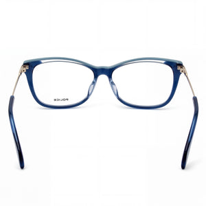 Police VPL506E Rectangle Eyeglasses Women — side view, Blue temples