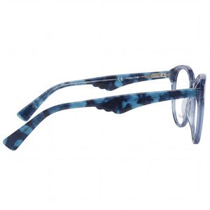 Police VPL764 Rectangle Eyeglasses Women — side view, Blue Plastic temples