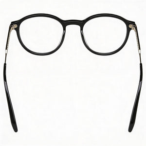 Police VPLG27 Round Eyeglasses Men — side view, Black Acetate and metal temples
