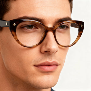 Police VPLM02 Square Eyeglasses Men — side view, Havana Acetate temples