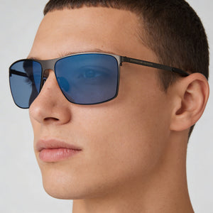 Porsche Design Modern Rectangle Sunglasses Men — side view, Non-Polarized Blue lens