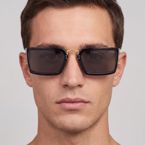 Prada A11S Rectangle Sunglasses Men — side view, Non-Polarized Dark Grey lens
