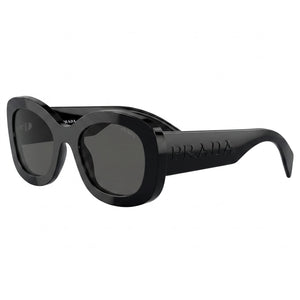 Prada Modern Black Round Sunglasses for Women, Grey lens