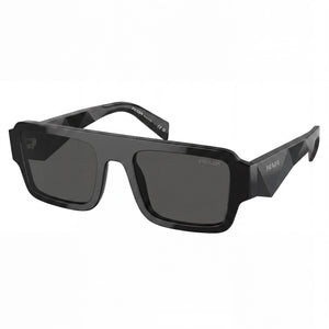 Prada PR A05SF Black Rectangle Sunglasses for Men, Gray lens