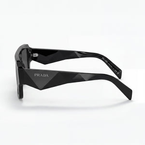Prada PR A05SF Rectangle Sunglasses Men — side view, Gray lens